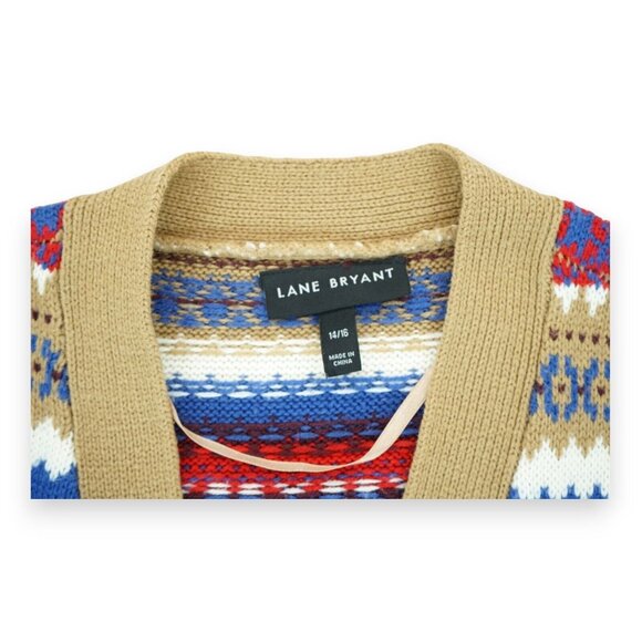 Lane Bryant Chunky Knit Print Button Up Down Grandpa Sweater Cardigan Size 14/16 - Picture 4 of 5